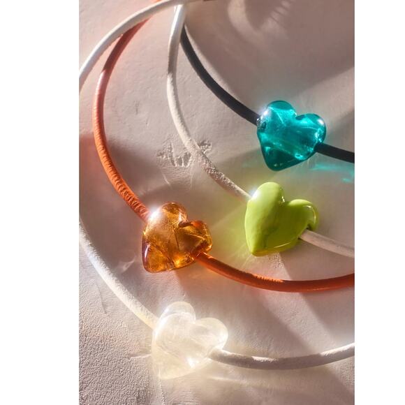 Free People Under the Sea Collar Orange NWT Choker Glass Heart Pendant Bohemian - Picture 3 of 11